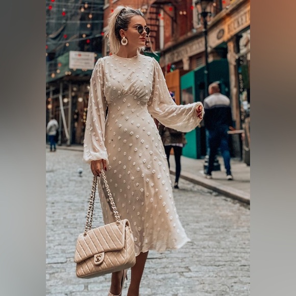 CHICWISH Blogger Favorite Cotton Candy Cream Sheer Long Sleeve Midi Dress S - Picture 2 of 14